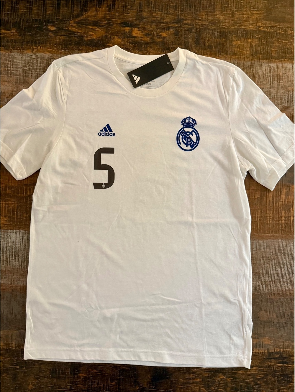 Large Adidas Real Madrid White Cotton T-shirt Bellingham #5
